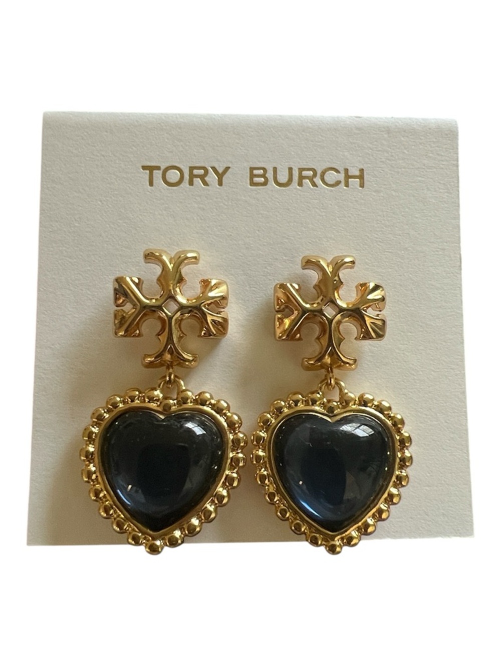 Tory Burch Roxanne blue crystal heart-shaped gold plated drop earrings